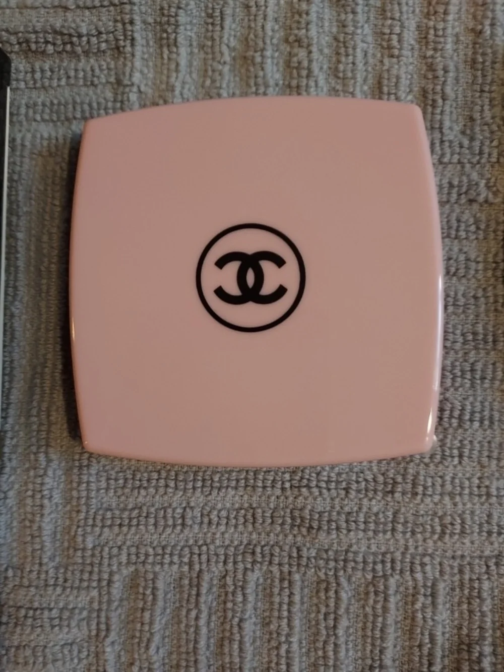 CHANEL Pink Compact Travel Mirror with Black Velvet Pouch